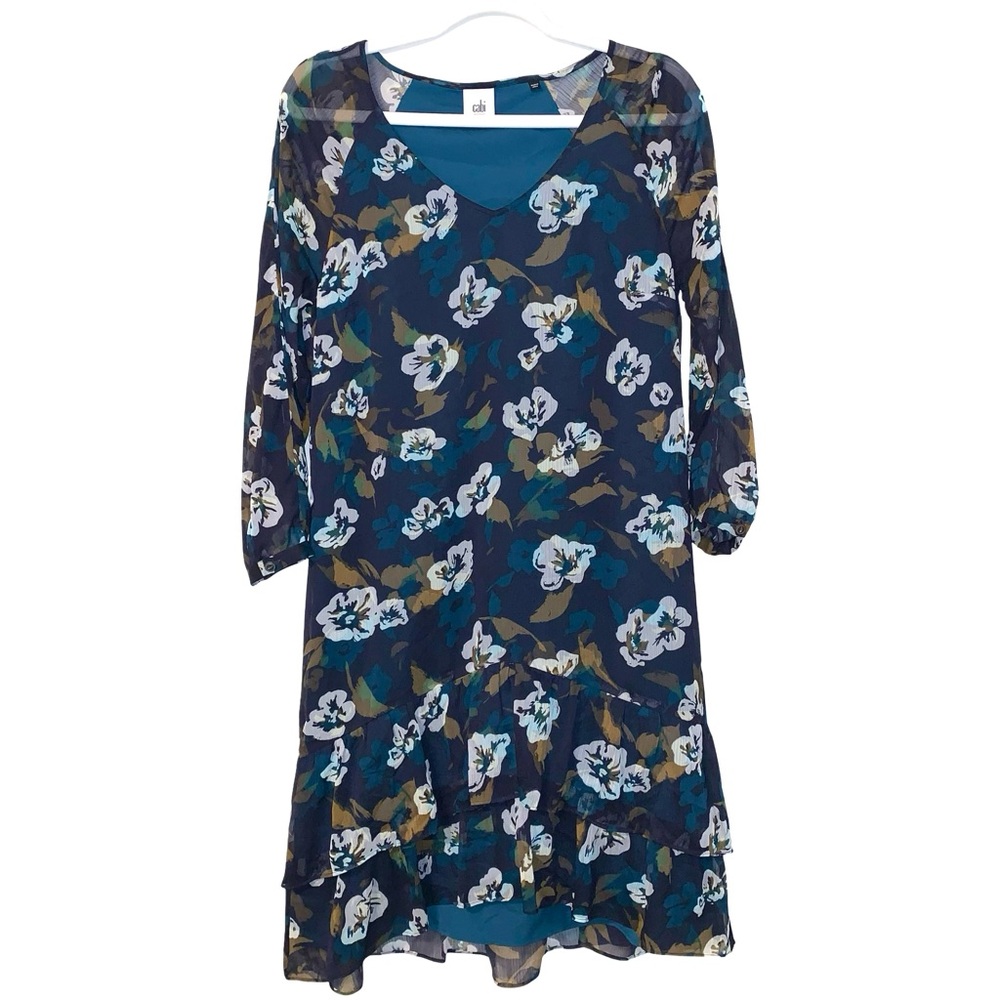 CAbi Pirouette Floral Chiffon Mini Dress Ruffle Oversized Relaxed Boho Casual
